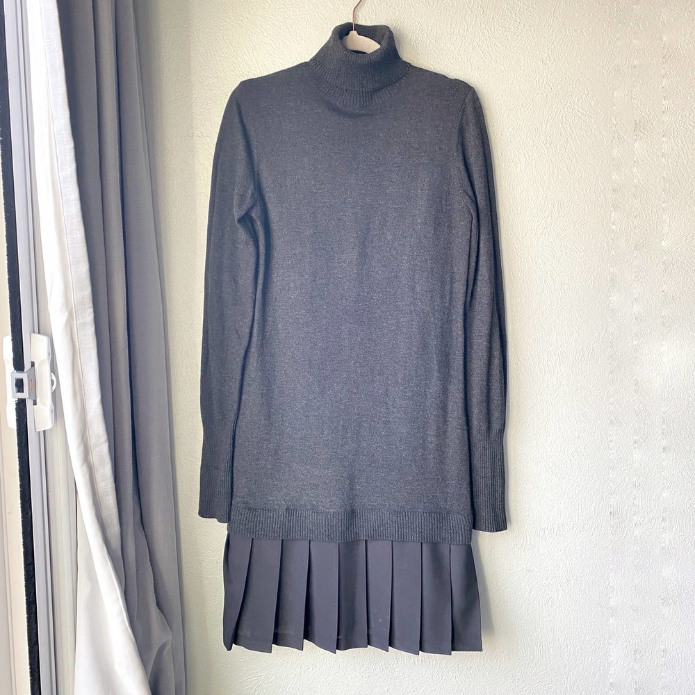 Soft Surroundings Chloe Gray Turtleneck Sweater Dress Pleated Skirt Tall Small